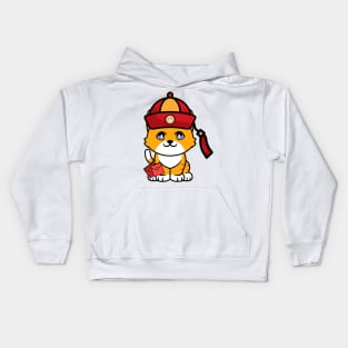 Funny orange cat celebrates lunar new year Kids Hoodie